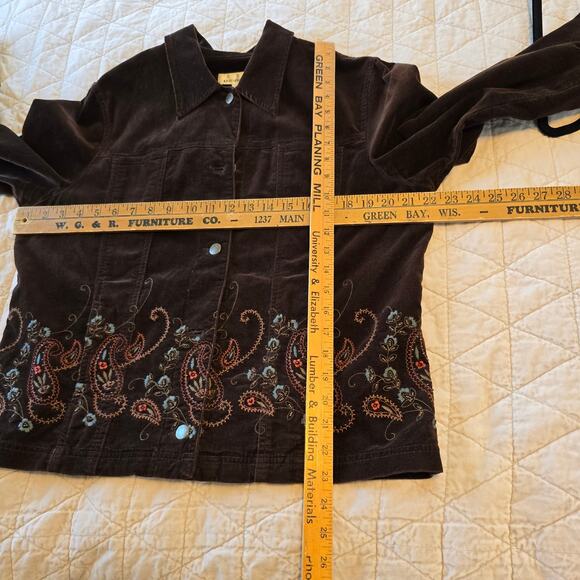 Jones New York Y2K Jacket Women's L Brown Velvet Embroidered Gilmore Girls Boho - Picture 6 of 9